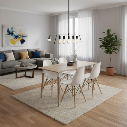 Juego de Comedor Robledo Premium habano con 4 Sillas Eames blancas