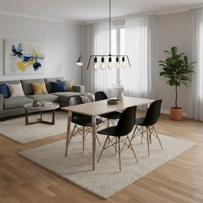 Juego de Comedor Robledo Premium habano con 4 Sillas Eames negras