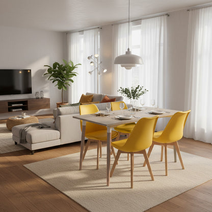 Juego de Comedor Robledo Premium habano con 4 Sillas Milano amarillas