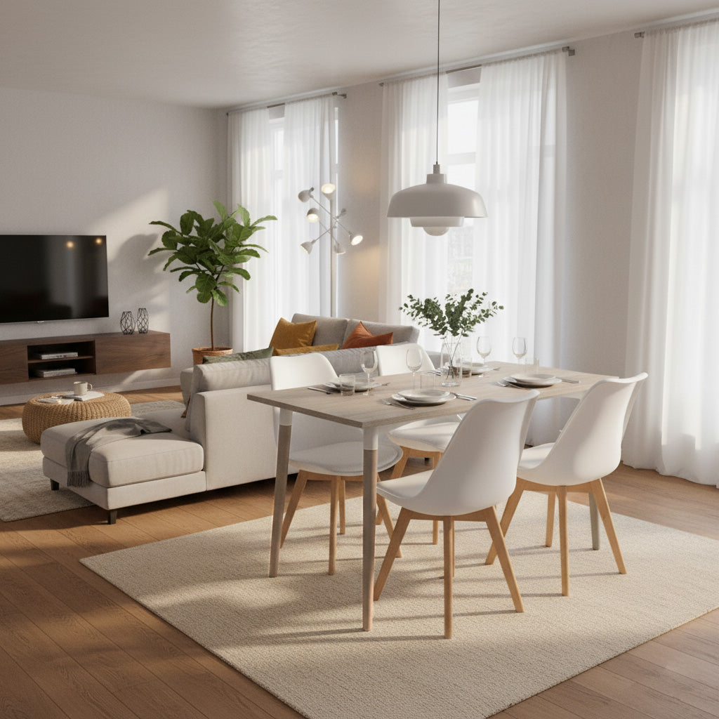 Juego de Comedor Robledo Premium habano con 4 Sillas Milano blancas