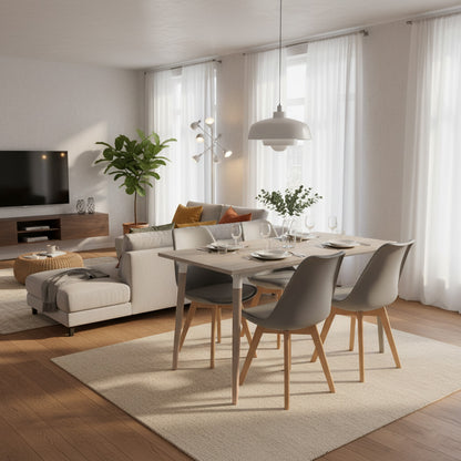 Juego de Comedor Robledo Premium habano con 4 Sillas Milano grises