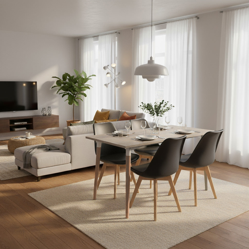 Juego de Comedor Robledo Premium habano con 4 Sillas Milano negras