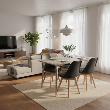 Juego de Comedor Robledo Premium habano con 4 Sillas Milano negras