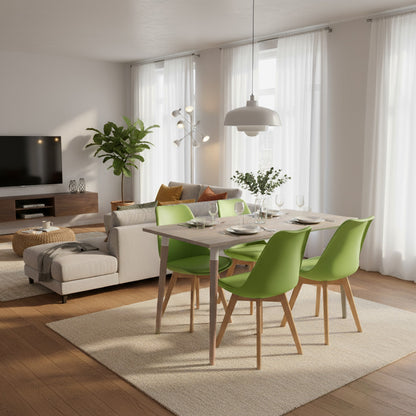Juego de Comedor Robledo Premium habano con 4 Sillas Milano verdes
