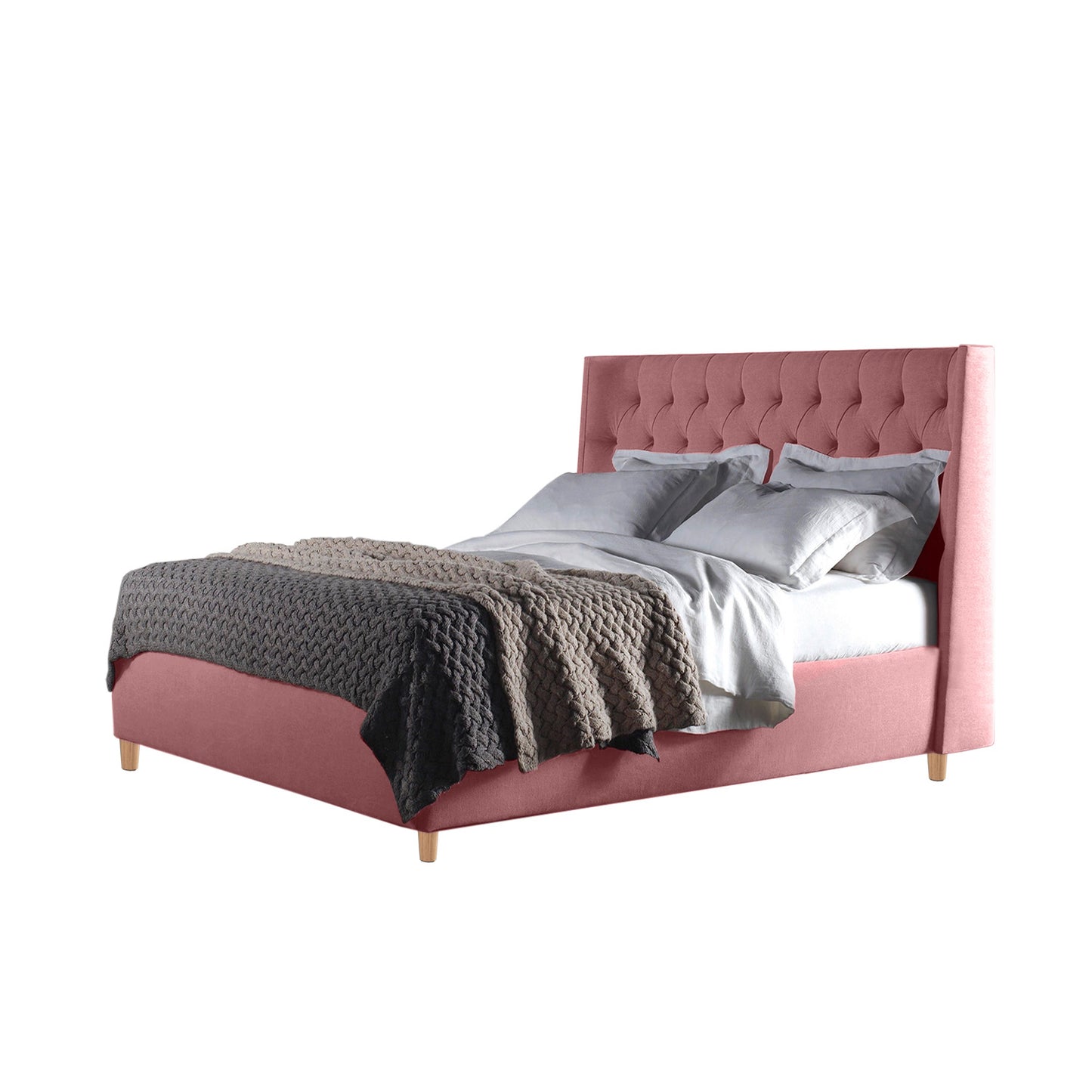 Base Cama Con Espaldar Queen Marfil Salmon