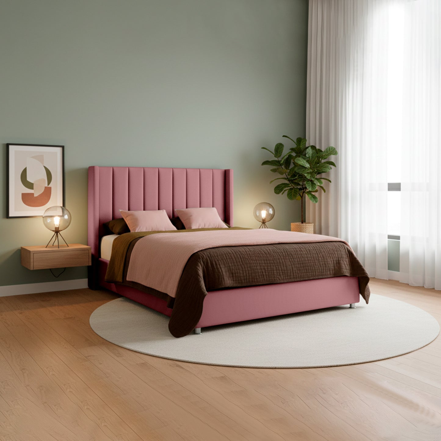 Base Cama con Espaldar + Colchon + Puff Baul Semidoble Julieta  salmon