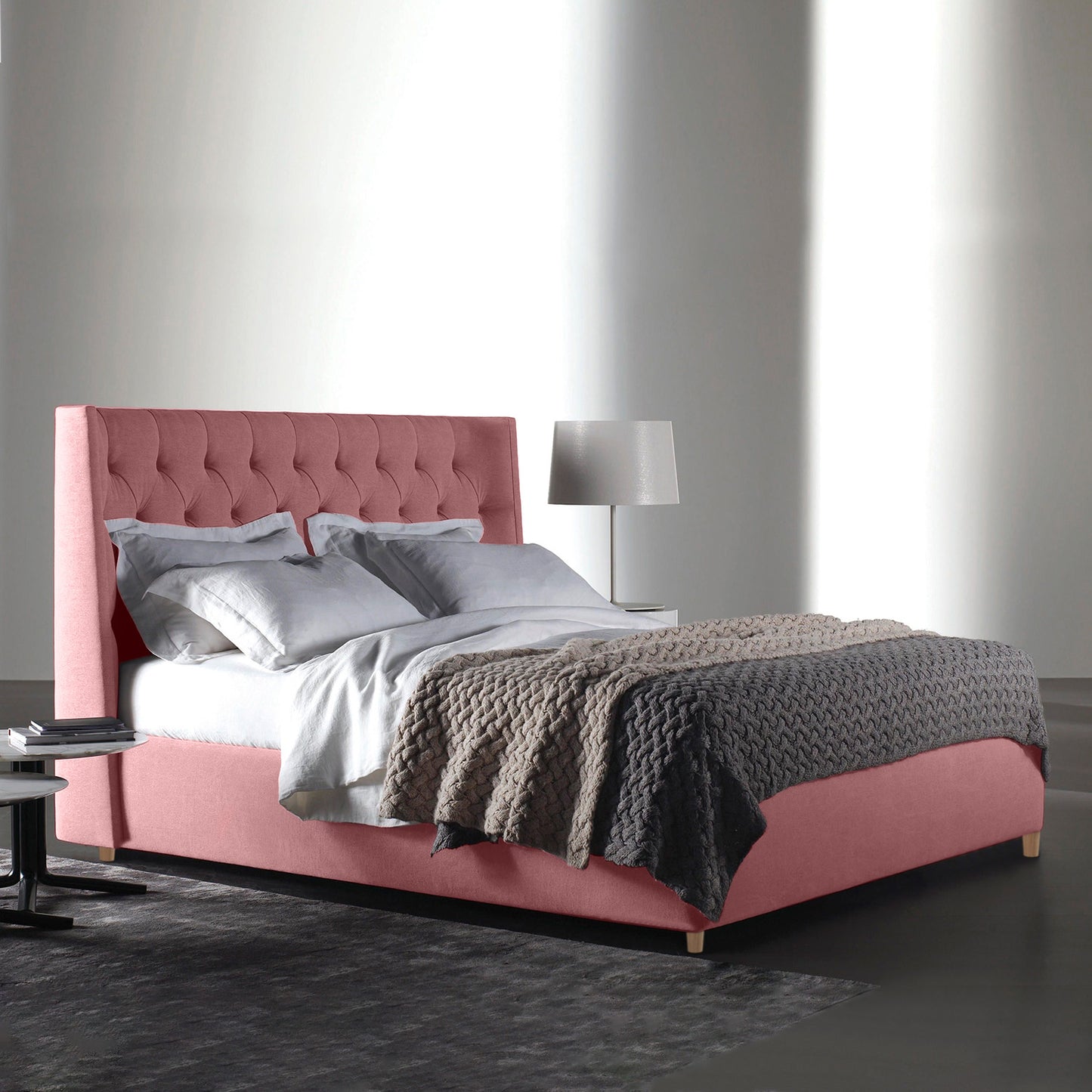 Base Cama Con Espaldar Queen Marfil Salmon