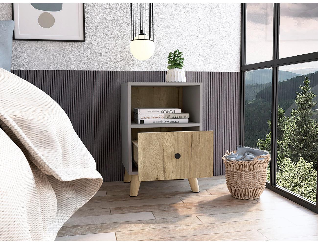 Mesa De Noche Tonhan Gris Y Duna