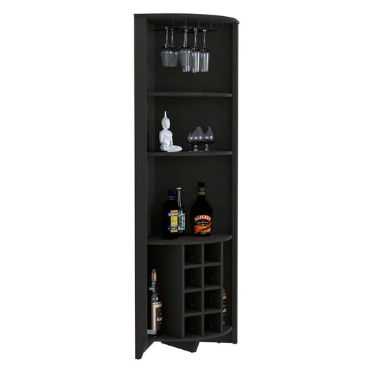 Bar Esquinero Minexa, Wengue, Con Espacio Para Ocho Botellas Y Tres Entrepaños