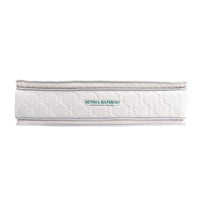 Colchón 2 Pillow King 200x200 Sensia Bamboo + Base Cama Tapizada Tela Premium Gris