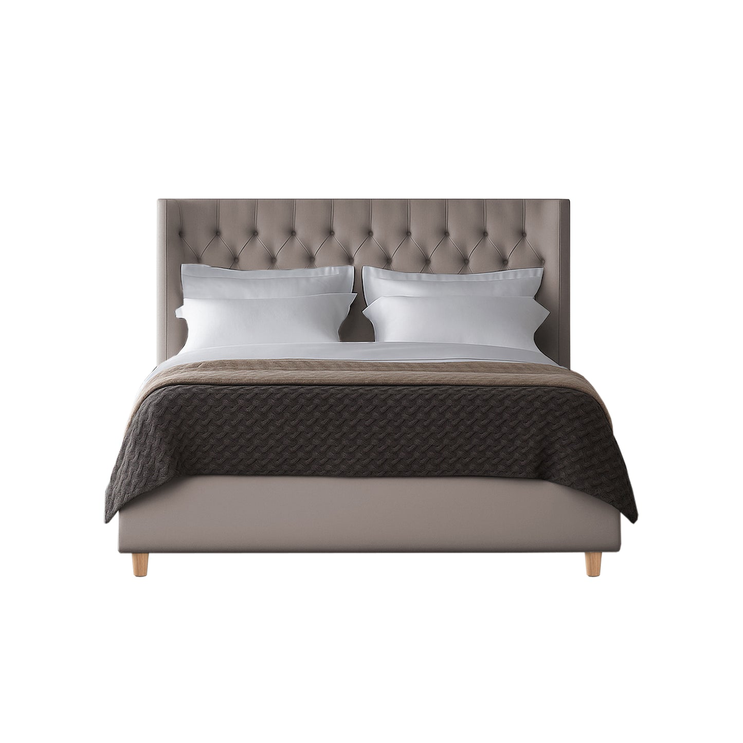 Base Cama con Espaldar + Colchon Sencillo Marfil  taupe