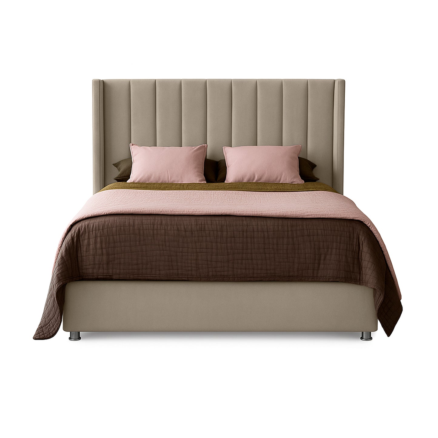 Base Cama con Espaldar + Colchon + Puff Baul Semidoble Julieta  taupe