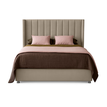 Base Cama con Espaldar + Colchon + Puff Baul Doble Julieta  taupe