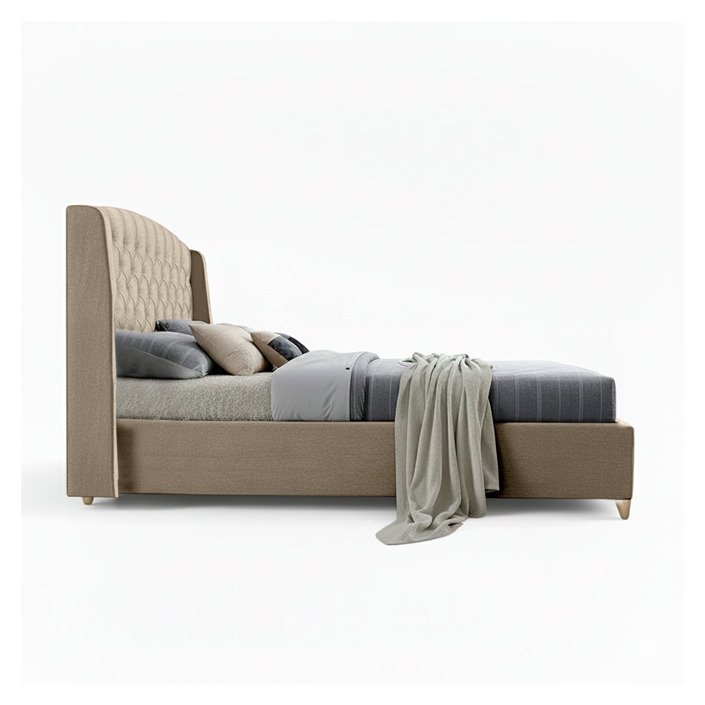 Base Cama con Espaldar + Colchon Semidoble Italia  taupe