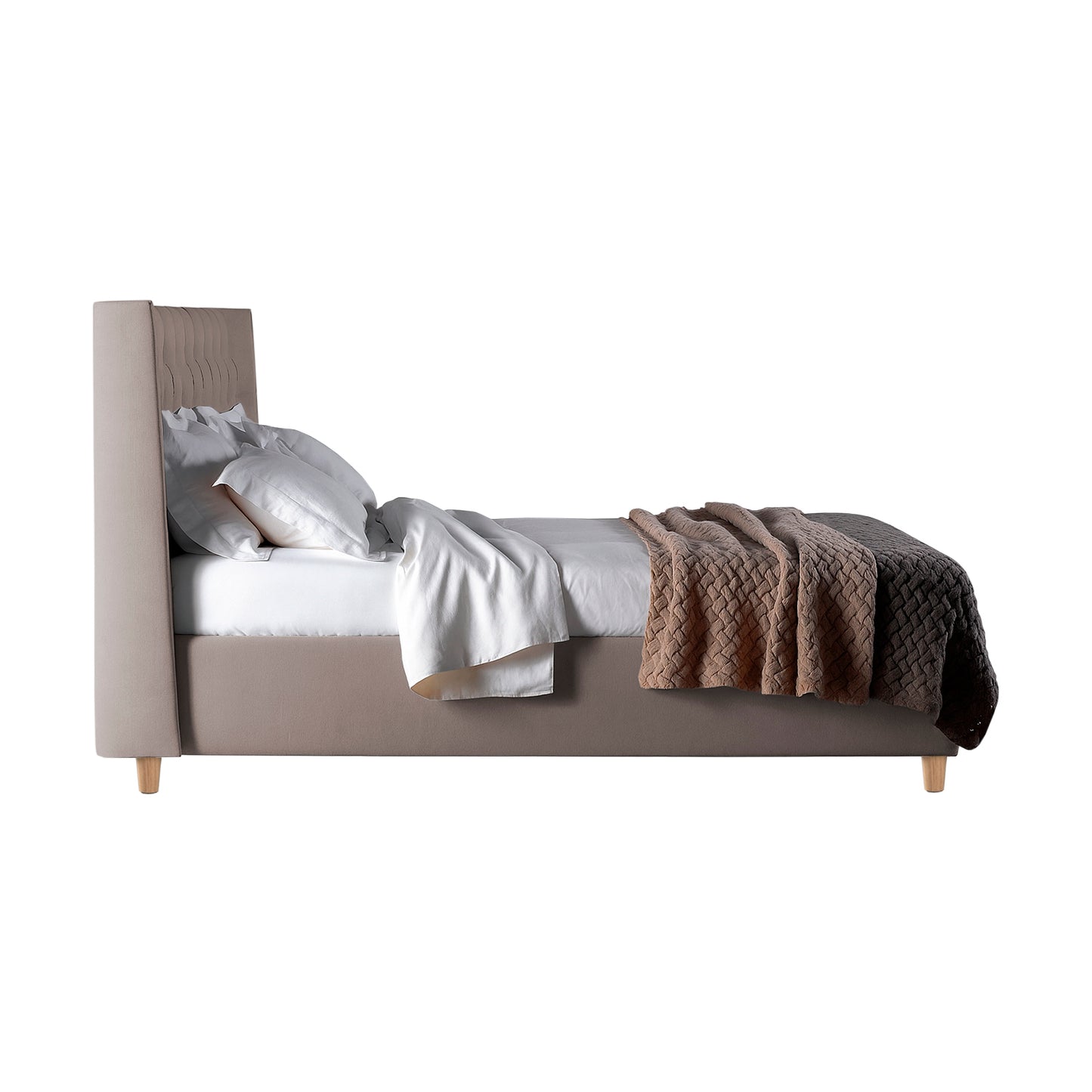 Base Cama con Espaldar + Colchon Sencillo Marfil  taupe