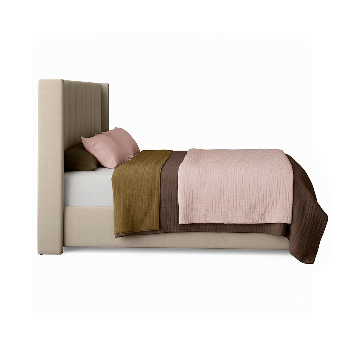 Base Cama con Espaldar + Colchon + Puff Baul Sencillo Julieta  taupe