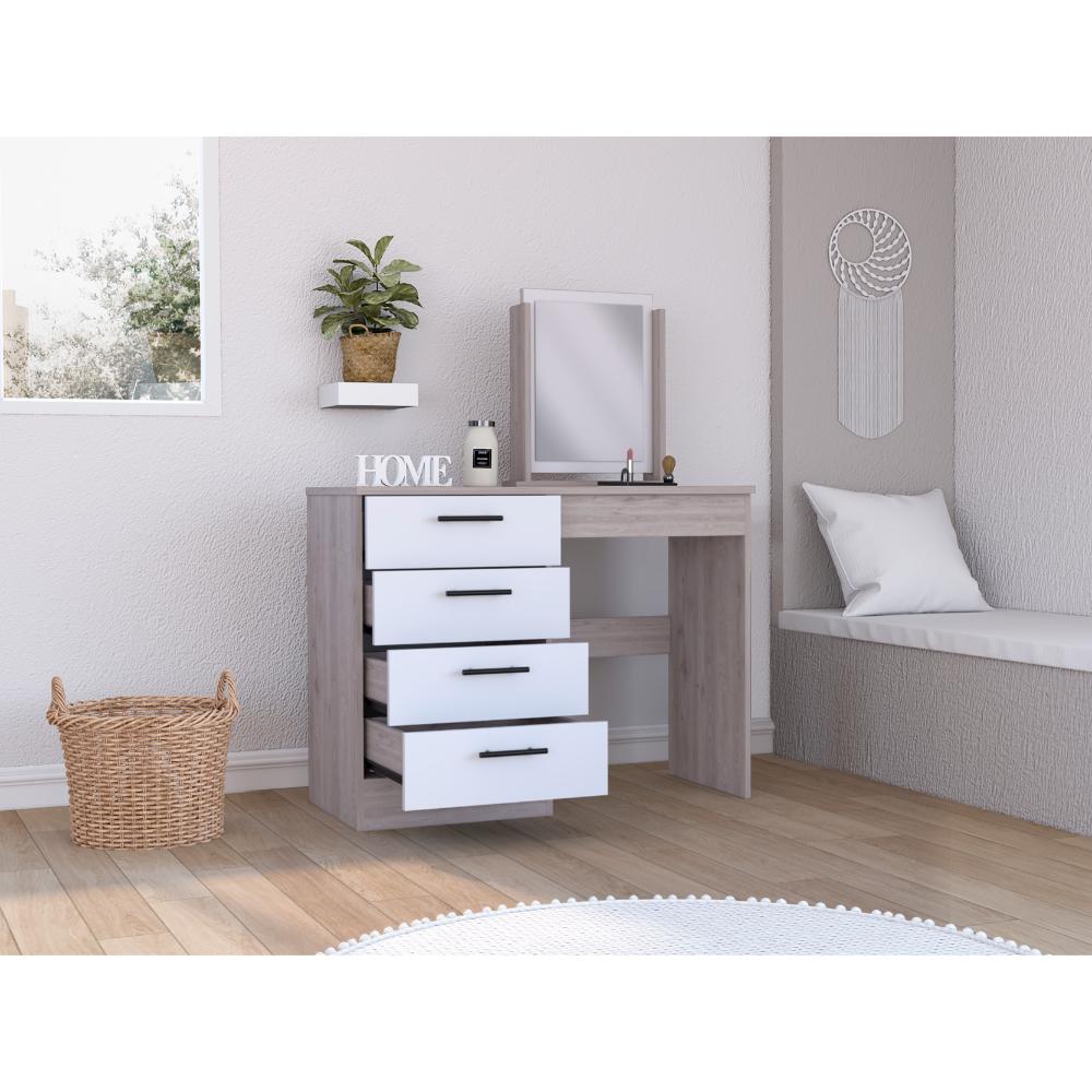 Mueble Tocador Okria Ceniza Y Blanco
