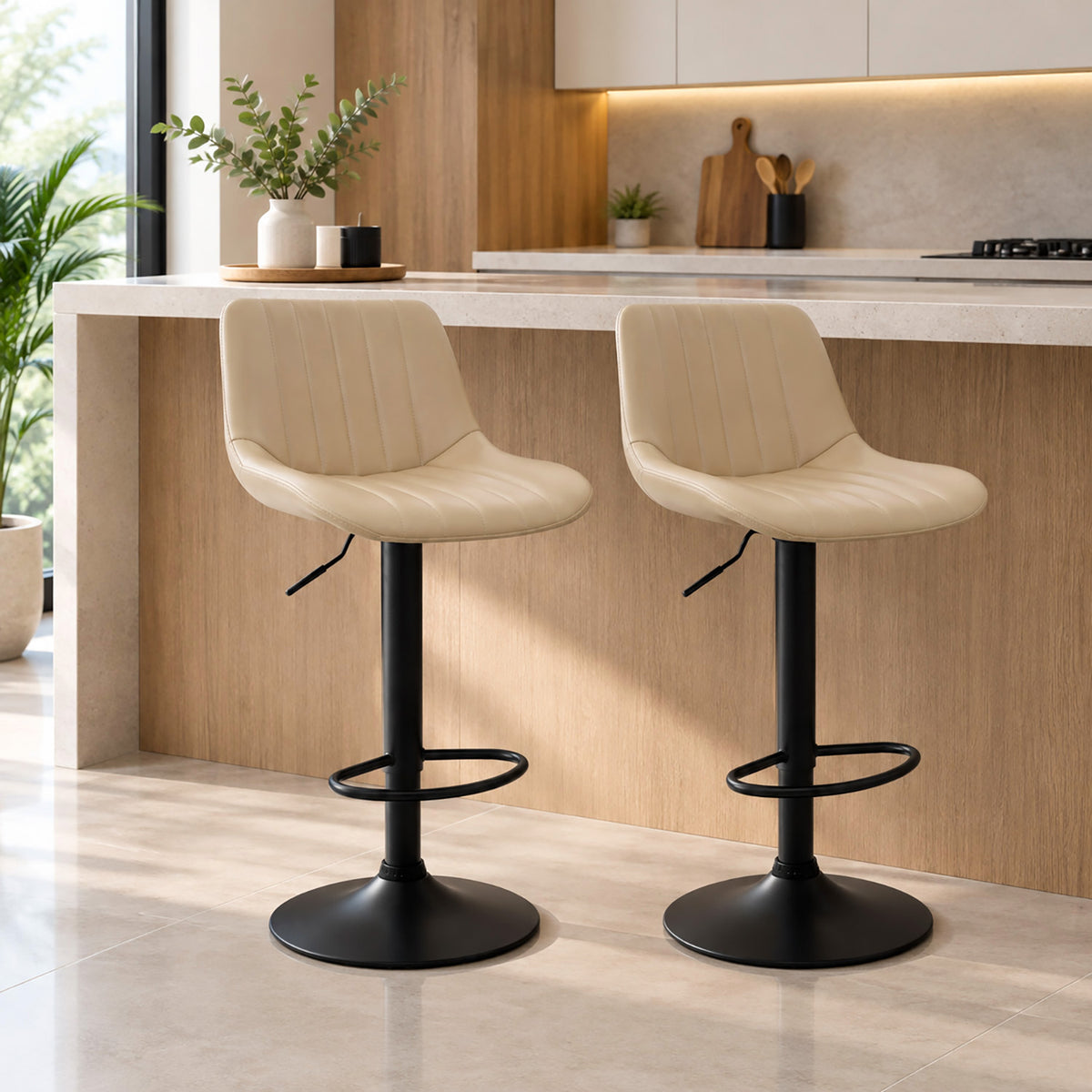 Silla De Barra Favil Tipo Cuero Taupe