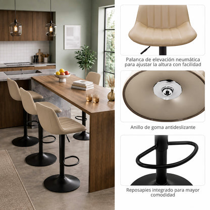 Silla De Barra Favil Tipo Cuero Taupe