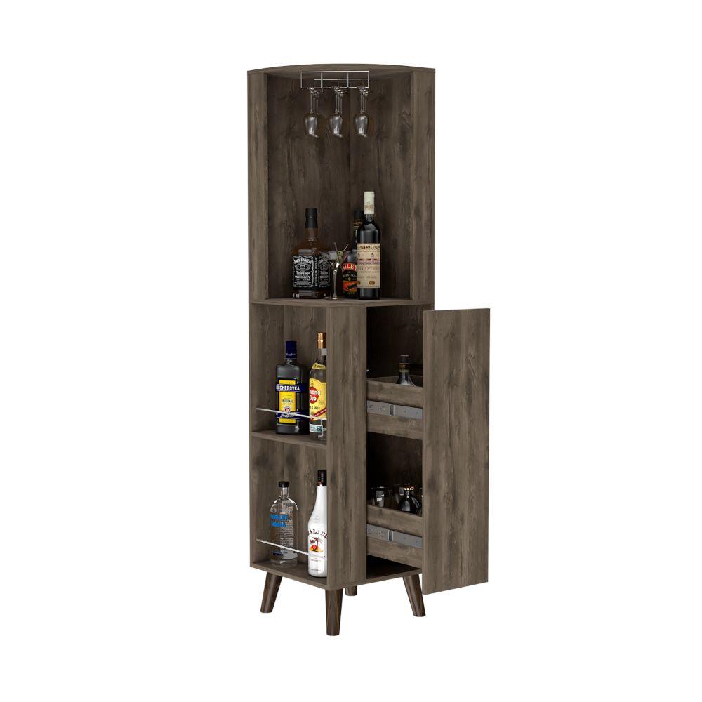 Bar Esquinero Molero, Nogal, Con 1 Cajonera Para Almacenamiento