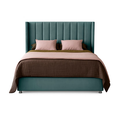 Base Cama con Espaldar + Colchon + Puff Baul King Julieta  verde