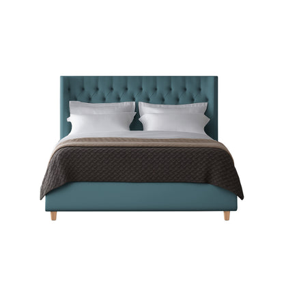 Base Cama con Espaldar + Colchon Sencillo Marfil  verde