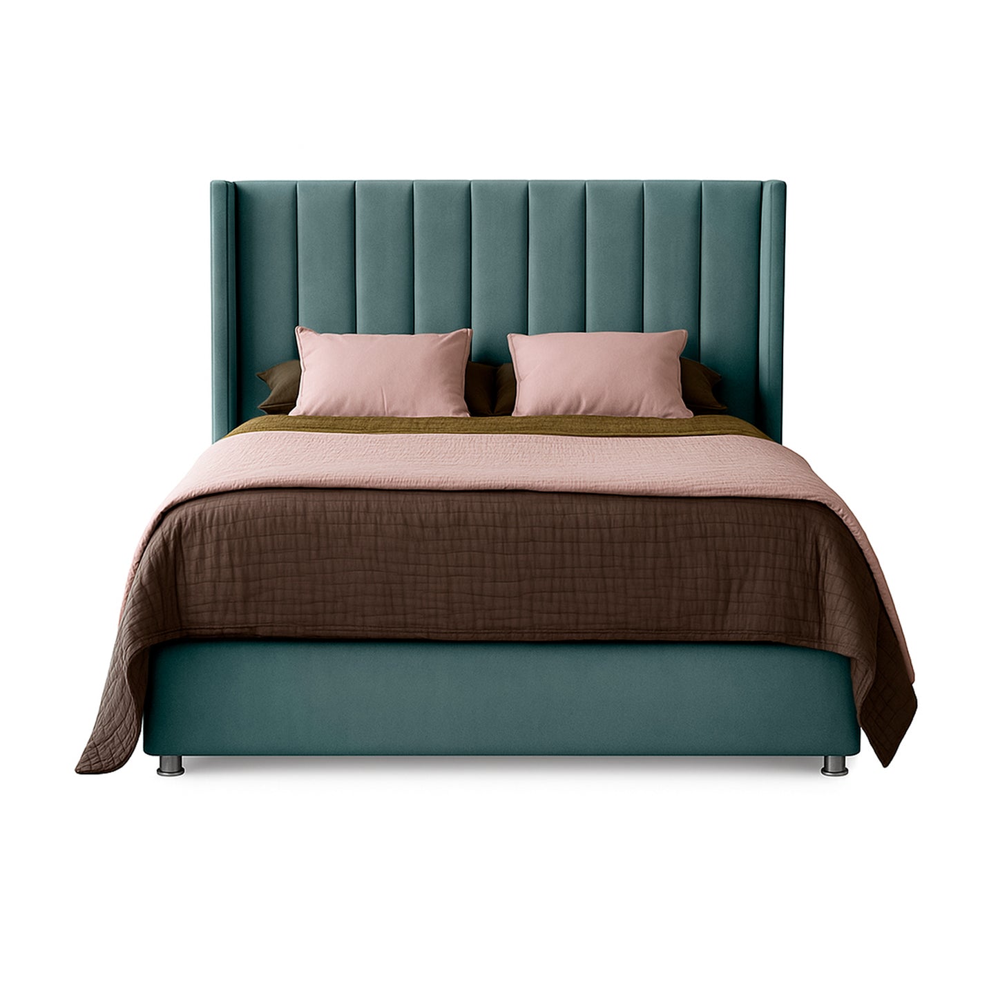 Base Cama con Espaldar + Colchon + Puff Baul Doble Julieta  verde