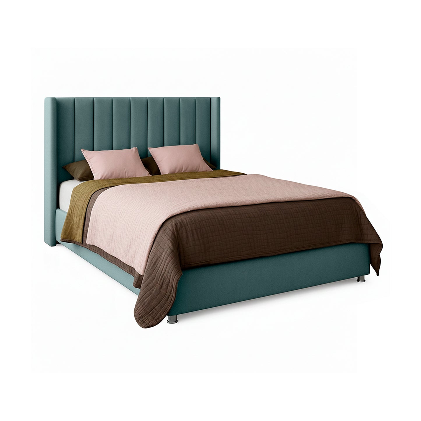 Base Cama con Espaldar + Colchon + Puff Baul Semidoble Julieta  verde