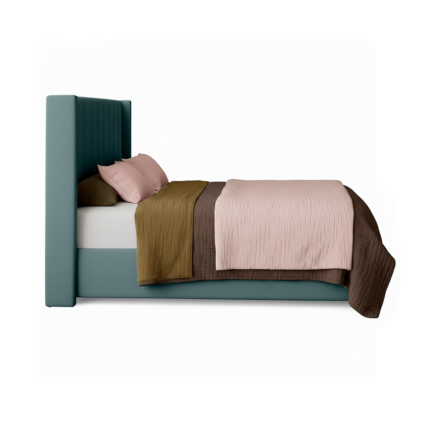 Base Cama con Espaldar + Colchon + Puff Baul Semidoble Julieta  beige