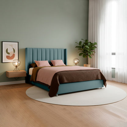 Base Cama con Espaldar + Colchon + Puff Baul Doble Julieta  verde