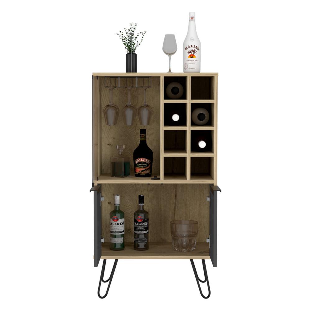 Bar Cireon, Café Claro Y Plata Oscuro, Con Espacio Para Almacenar Botellas Y Copas De Vino