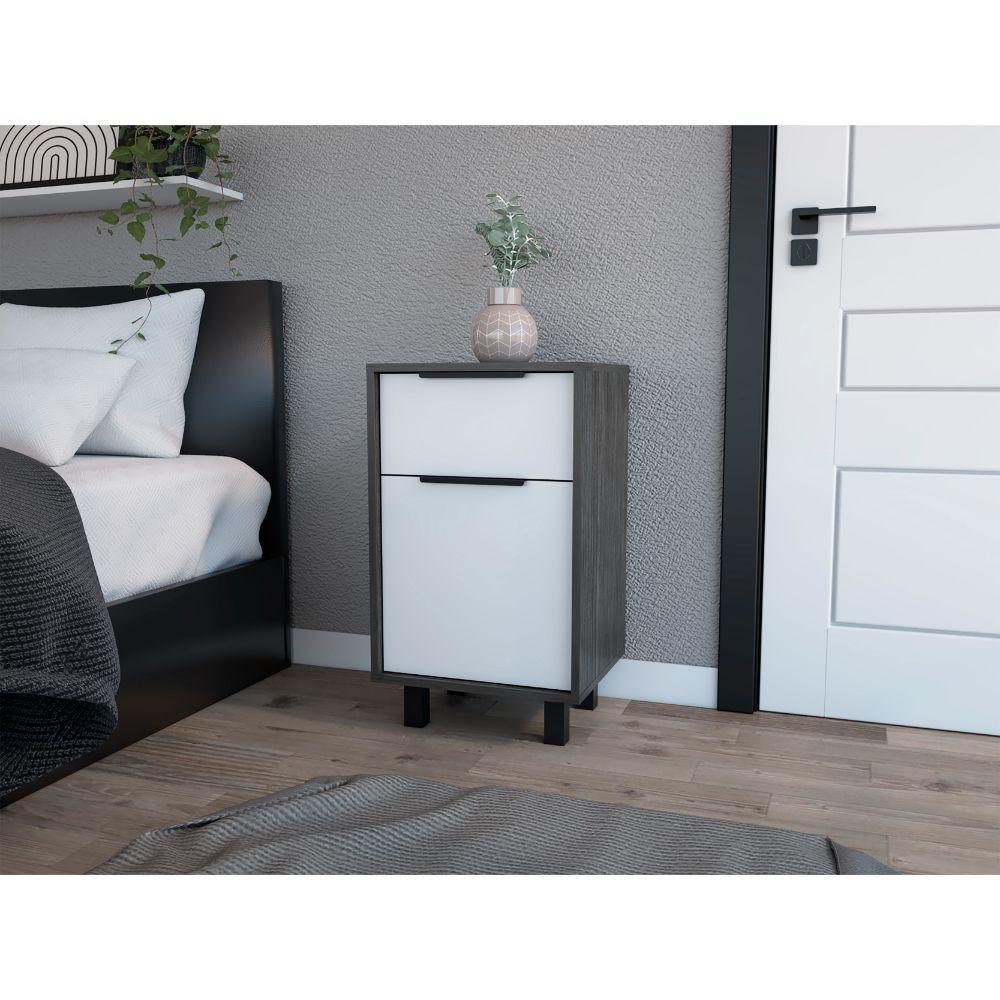 Mesa De Noche Okria Blanco Y Gris
