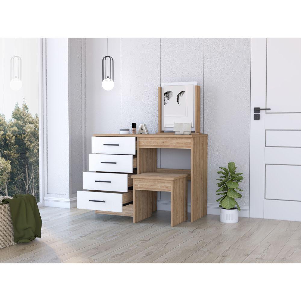 Mueble Tocador Okria Miel Y Blanco