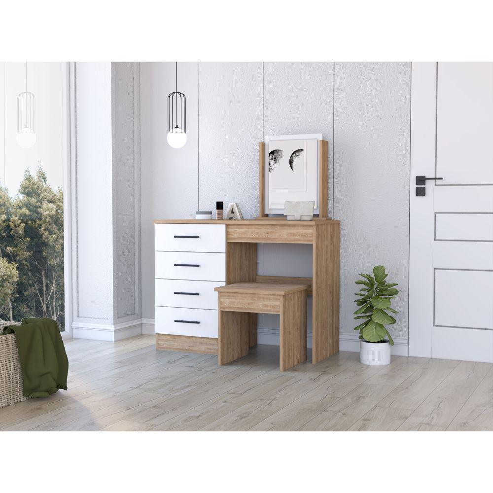Mueble Tocador Okria Miel Y Blanco