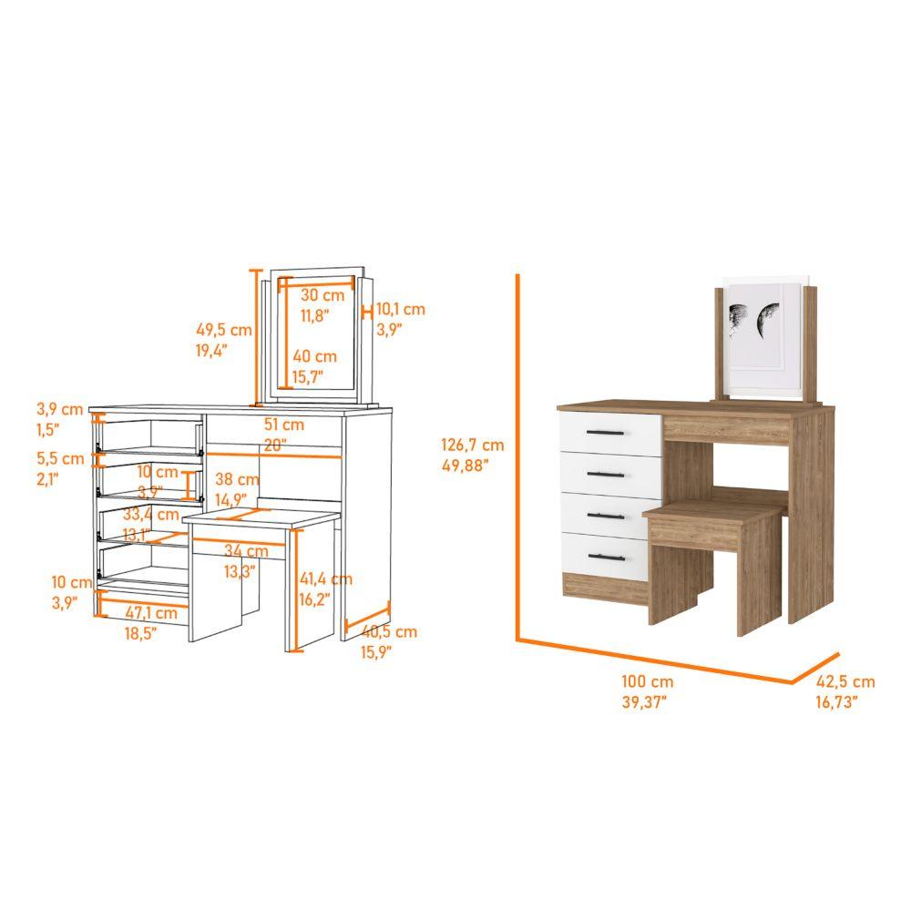 Mueble Tocador Okria Miel Y Blanco