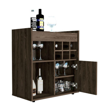 Bar Jorina, Chocolate Y Wengue, Para Almacenar Botellas Y Espacio Superior Para Ubicar Objetos Decorativos