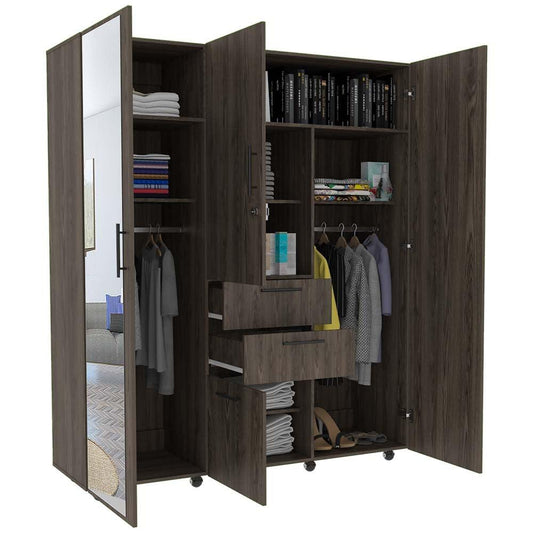 Closet Temora Con Espejo Chocolate Y Blanco
