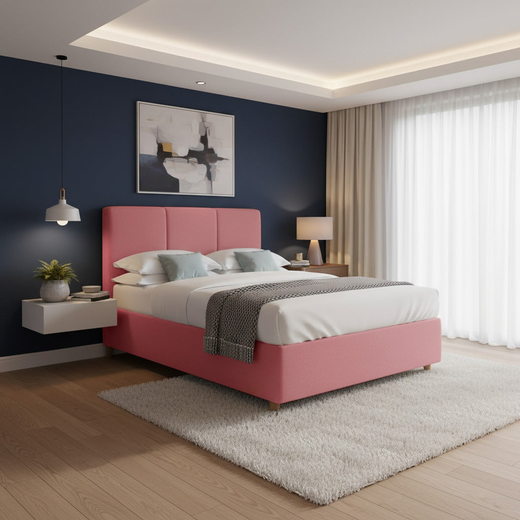 Base Cama Con Espaldar Queen Pretty  Salmon