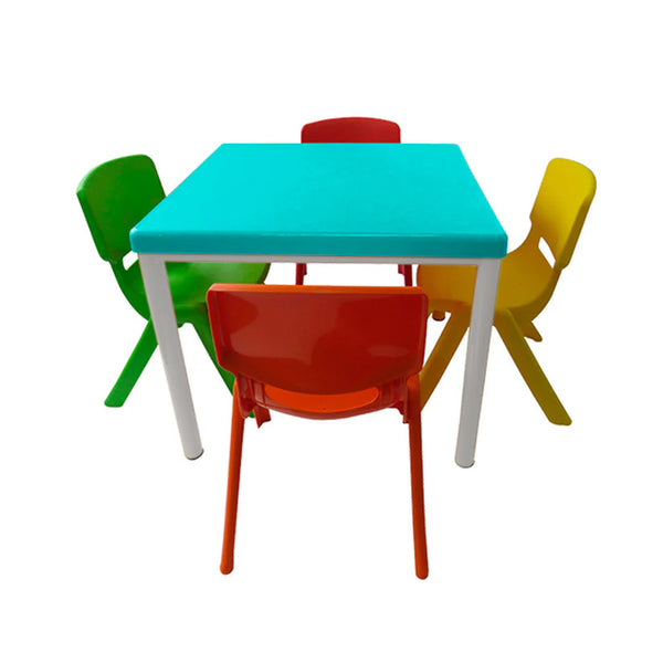 Mesa Infantil Andy azul aguamarina con 4 Sillas Andy multicolor