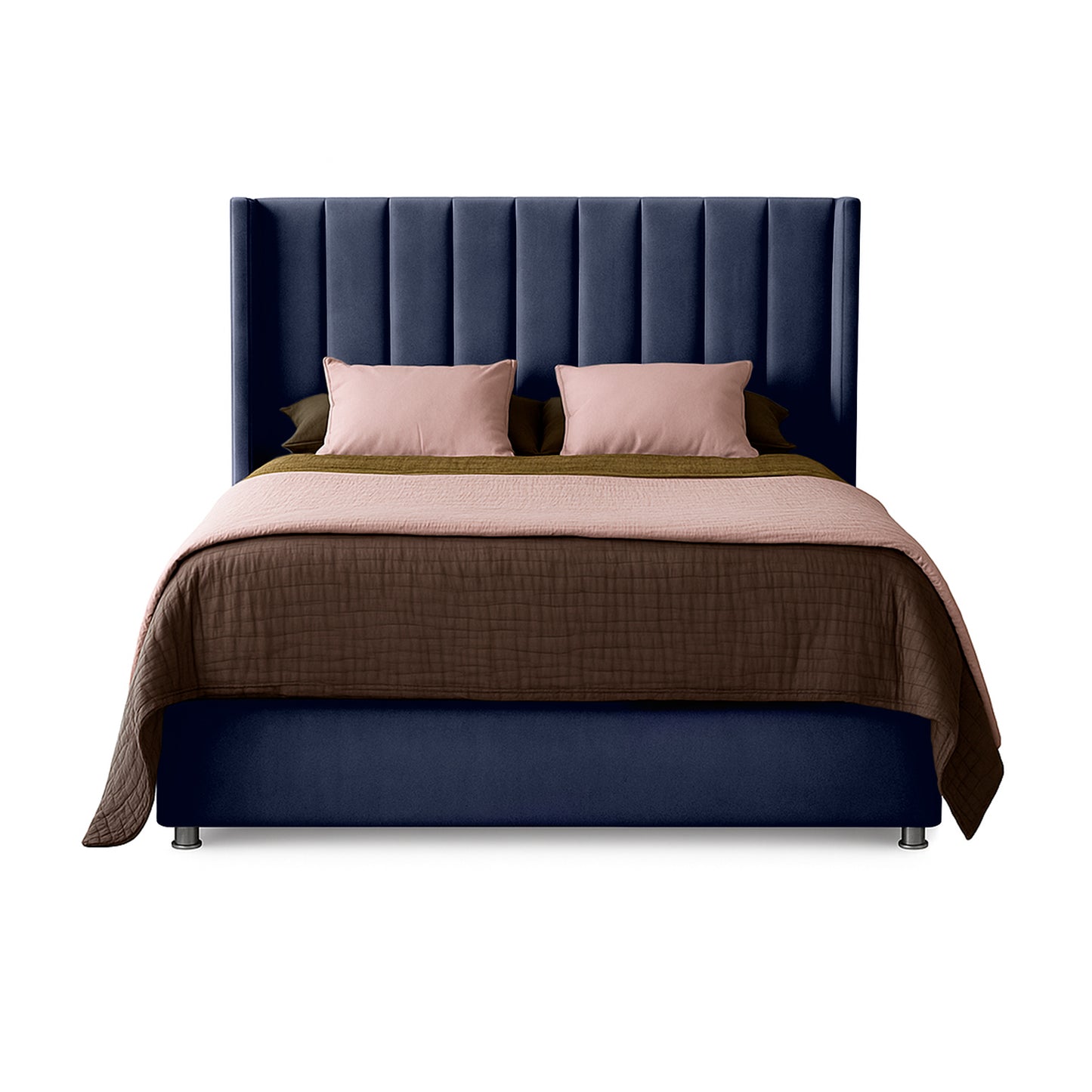Base Cama con Espaldar + Colchon + Puff Baul Semidoble Julieta  azul