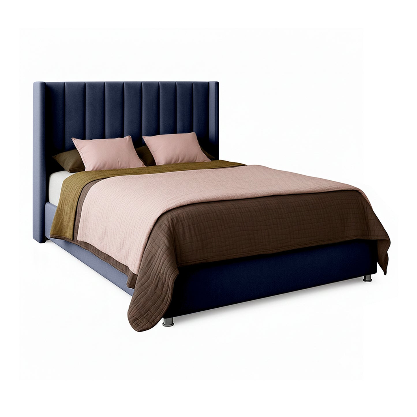 Base Cama con Espaldar + Colchon + Puff Baul Queen Julieta  azul