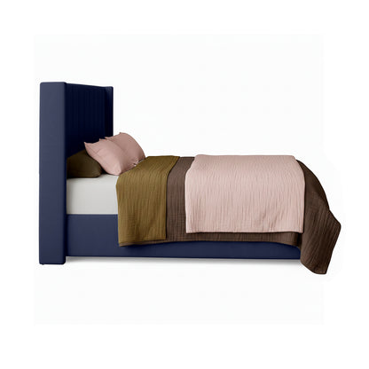 Base Cama con Espaldar + Colchon + Puff Baul Doble Julieta  azul