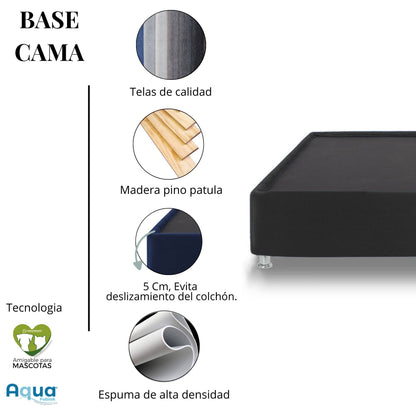 Colchón 2 Pillow King 200x200 Sensia Bamboo + Base Cama Tapizada Tela Premium Gris