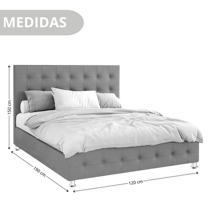Base Cama con Espaldar + Colchon Semidoble Capital  gris plata