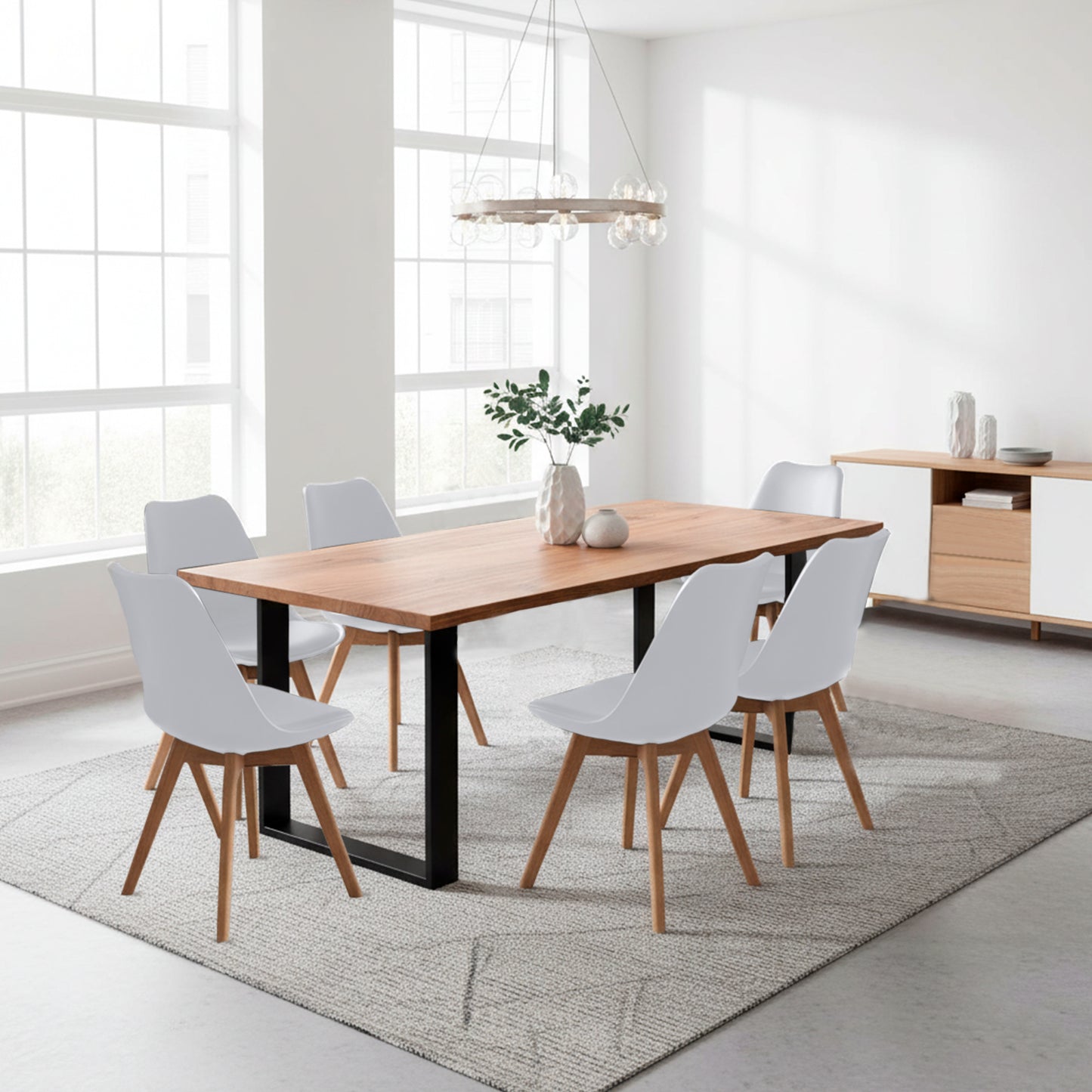 Juego de Comedor Celeno macadamia con 6 Sillas Milano blanco