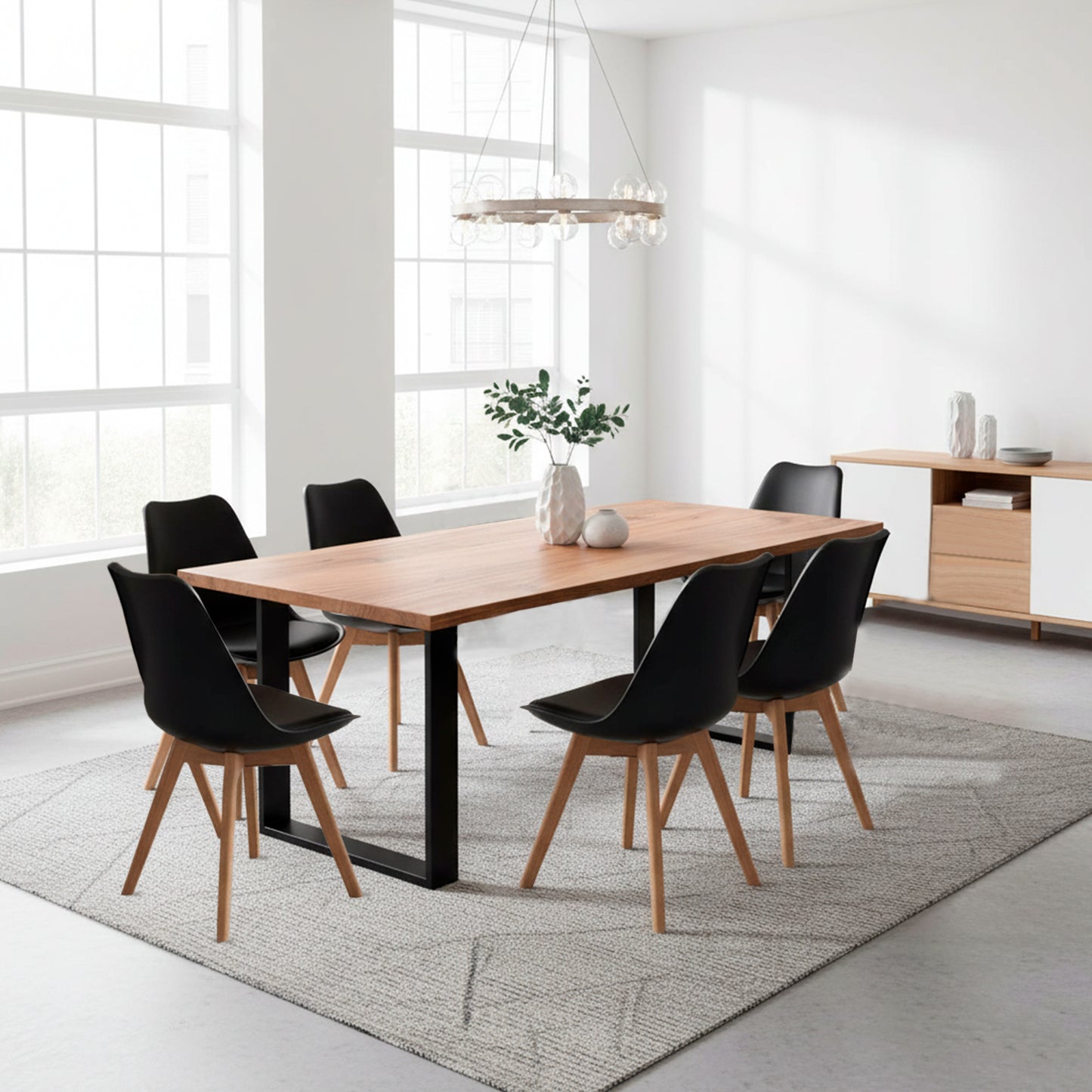 Juego de Comedor Celeno macadamia con 6 Sillas Milano negro