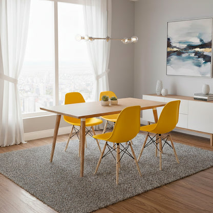 Juego de Comedor Madera Robledo con 4 Sillas Eames amarilla
