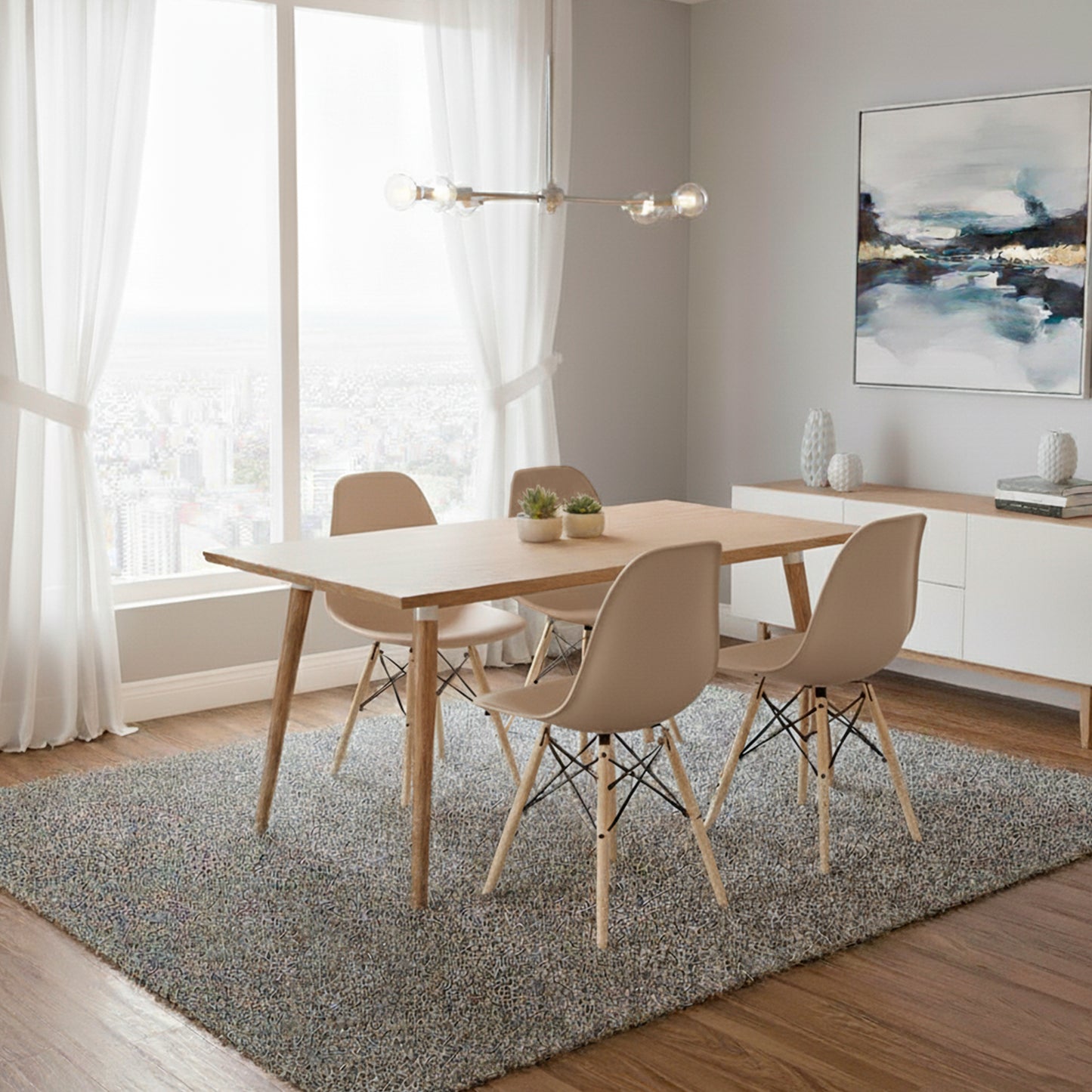 Juego de Comedor Madera Robledo con 4 Sillas Eames arena