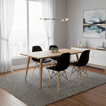 Juego de Comedor Madera Robledo con 4 Sillas Eames negra