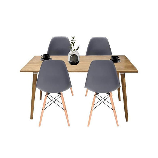 Juego de Comedor Madera Robledo con 4 Sillas Eames gris